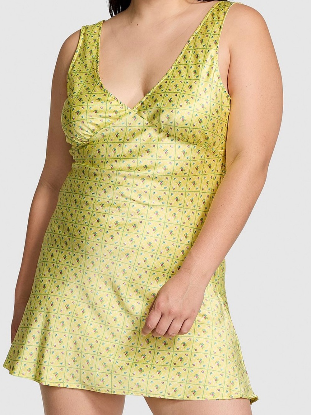 PINK by Frankie's Bikinis Yellow Floral Satin Dress Size Small